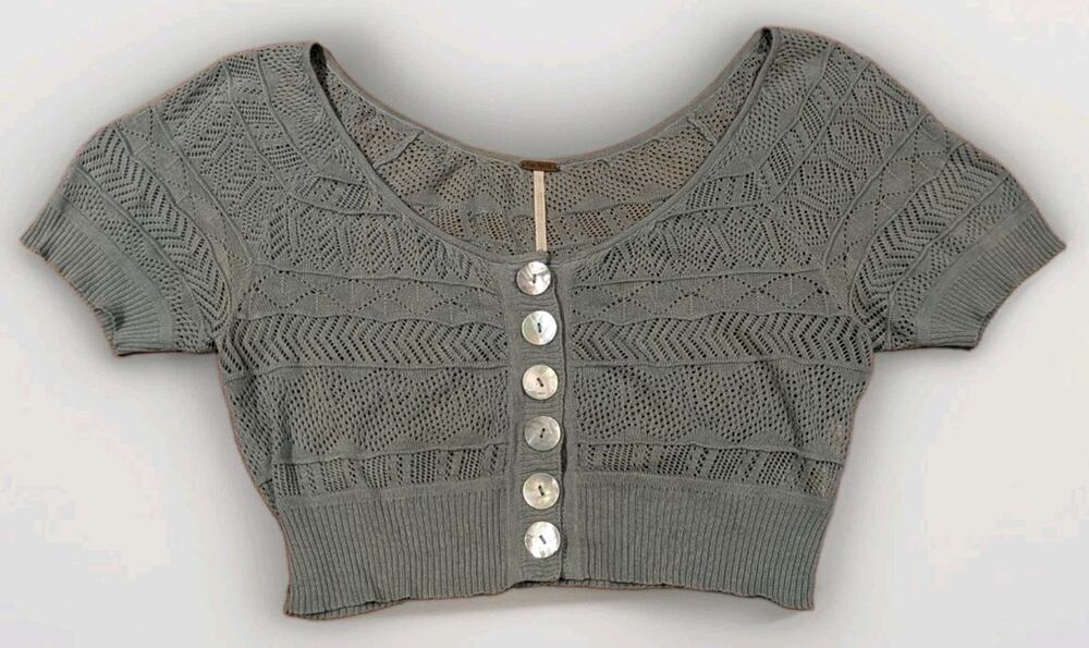 Free People Women’s Large Cropped Cardigan Open Knit Crochet Button Front Boho